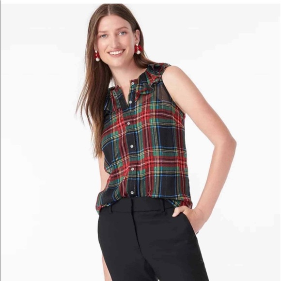 Sleeveless ruffle-collar top, Stewart tartan, NWT - Picture 5 of 7